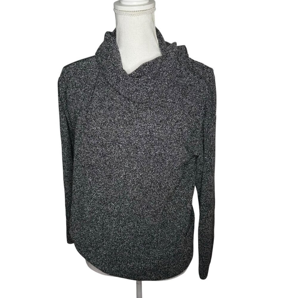 Roots Canada Womens Black White Marled Knit Sweatshirt Long Sleeve Cowl Neck XS